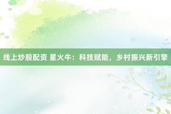 线上炒股配资 星火牛：科技赋能，乡村振兴新引擎