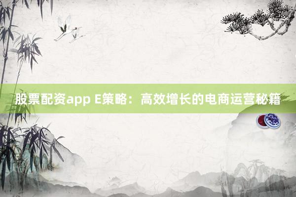 股票配资app E策略：高效增长的电商运营秘籍