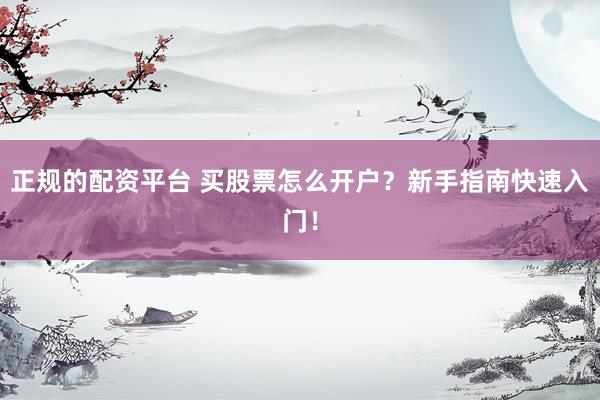 正规的配资平台 买股票怎么开户？新手指南快速入门！