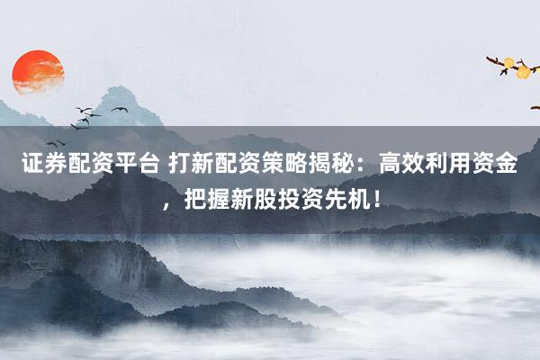 证券配资平台 打新配资策略揭秘：高效利用资金，把握新股投资先机！