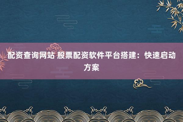 配资查询网站 股票配资软件平台搭建：快速启动方案