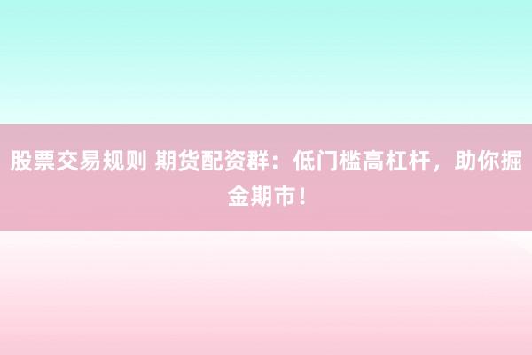 股票交易规则 期货配资群：低门槛高杠杆，助你掘金期市！