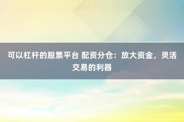 可以杠杆的股票平台 配资分仓：放大资金，灵活交易的利器