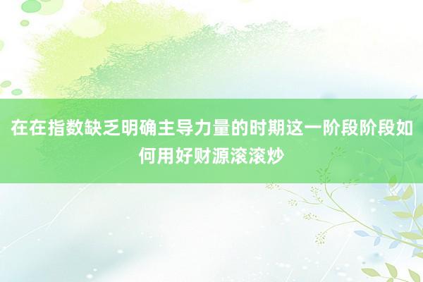 在在指数缺乏明确主导力量的时期这一阶段阶段如何用好财源滚滚炒