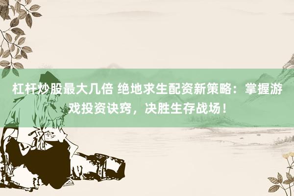 杠杆炒股最大几倍 绝地求生配资新策略：掌握游戏投资诀窍，决胜生存战场！
