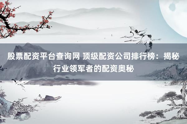 股票配资平台查询网 顶级配资公司排行榜:揭秘行业领军者的配资奥秘